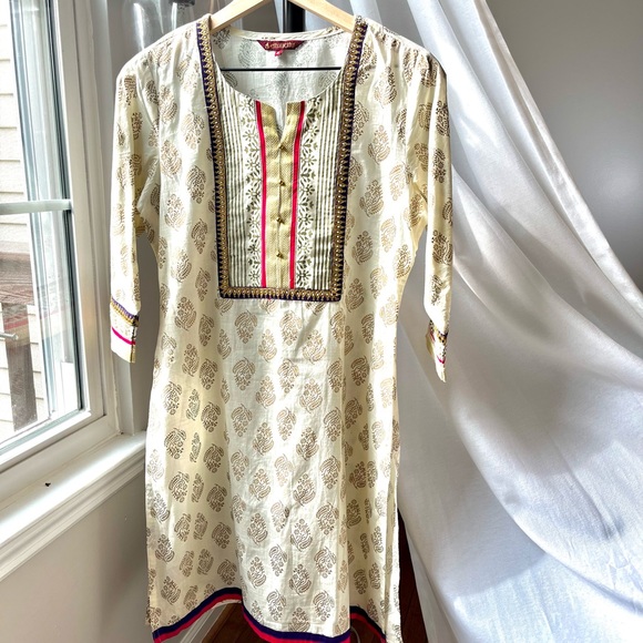 Ethnicity Dresses & Skirts - Ethnicity Long Sleeve Tunic Slip Dress, Cream and gold, size M ✨NWOT✨